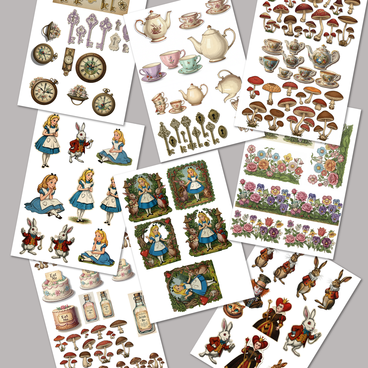 Whimsical Tales: Alice, Dorothy & Peter Rabbit 9 Sheet Junk Journal Kit (PDF)