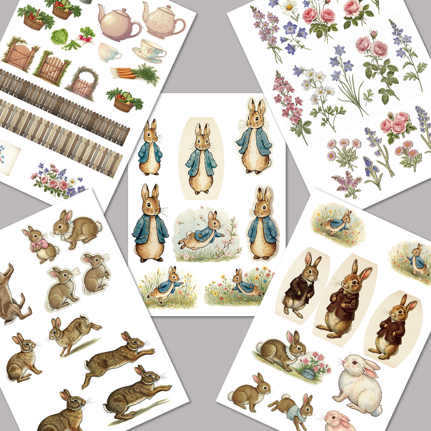 Whimsical Tales: Alice, Dorothy & Peter Rabbit 9 Sheet Junk Journal Kit (PDF)