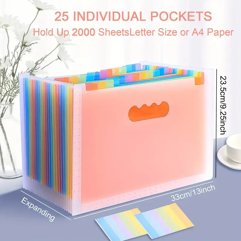 1pc, 25 layers, A4 large capacity transparent expandable folder, rainbow student storage bag, suitable for office, home, school
