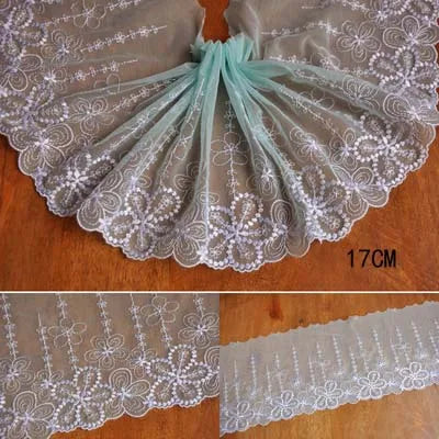 1Y Blue Polyester Soft Mesh Embroidery Lace Trimmings Dress Accessories Lace Fabric Sewing Crafts Doll Material