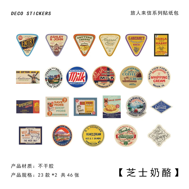 JIANQI 46 Pcs Vintage labels Sticker Diary Album Scrapbooking material Planner handmade Retro Mini boxed Sticker art marker