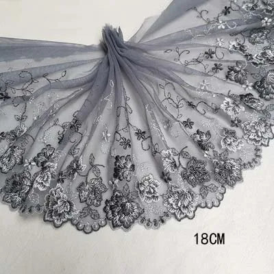 1Y Colorful Flower Embroidered Tulle Lace Trimmings Dress Accessories Lace Fabric Sewing Crafts Doll Material