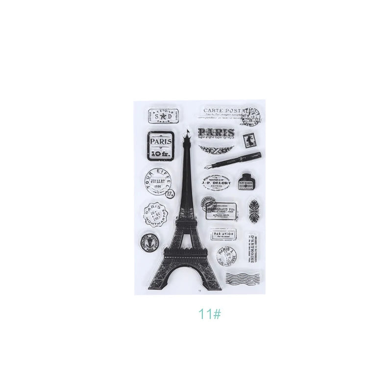 JIANQI 17 Design Retro icons Silicone seal Transparent Rubber stamp Decorative Diary Scrapbooking material Planner supplies