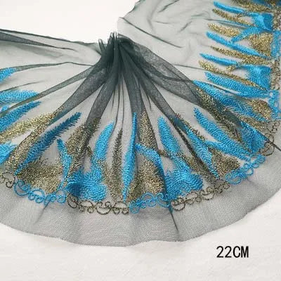 1Y Blue Polyester Soft Mesh Embroidery Lace Trimmings Dress Accessories Lace Fabric Sewing Crafts Doll Material
