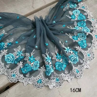 1Y Colorful Flower Embroidered Tulle Lace Trimmings Dress Accessories Lace Fabric Sewing Crafts Doll Material