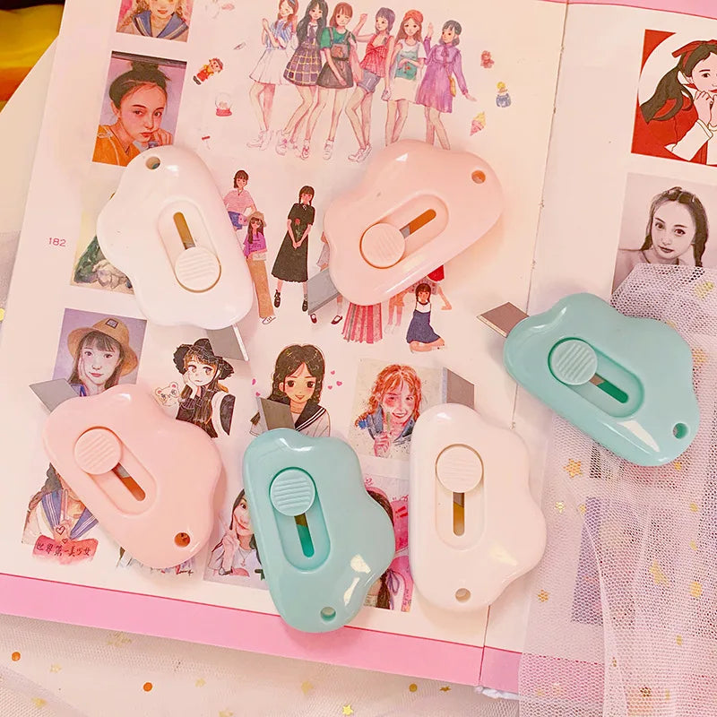 JIANQI Kawaii Mini Pocket Clouds Art Utility Knife Express Box Knife Paper Cutter Craft Wrapping Refillable Blade Stationery