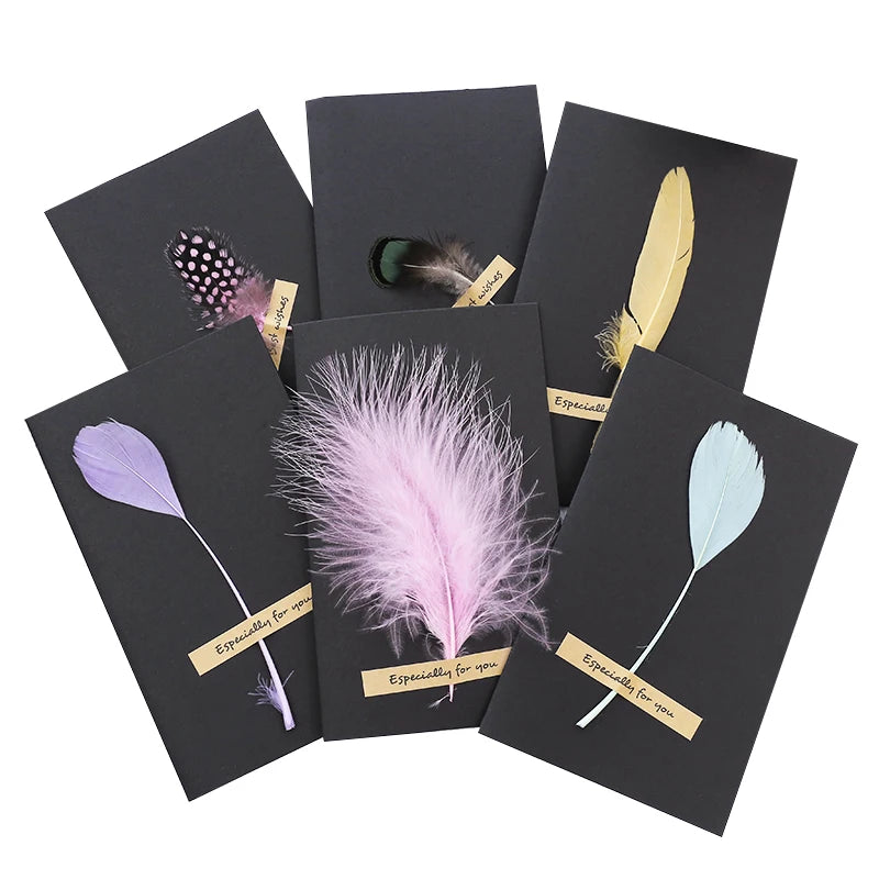 1pc Black High-grade Stereoscopic card envelope True feathers greeting card invitation holding thanks you cards kawaii