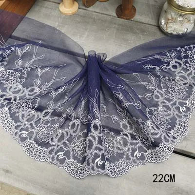 1Y Colorful Flower Embroidered Tulle Lace Trimmings Dress Accessories Lace Fabric Sewing Crafts Doll Material
