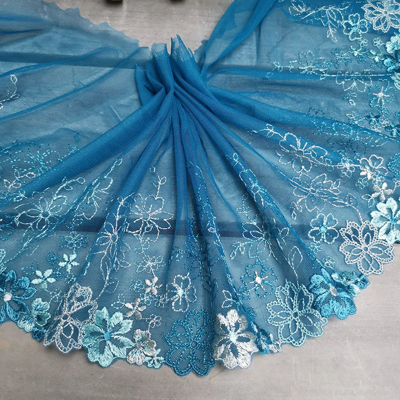 1Y Colorful Flower Embroidered Tulle Lace Trimmings Dress Accessories Lace Fabric Sewing Crafts Doll Material