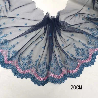1Y Colorful Flower Embroidered Tulle Lace Trimmings Dress Accessories Lace Fabric Sewing Crafts Doll Material
