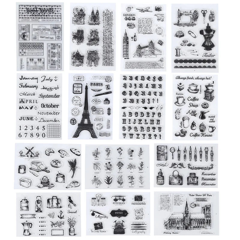 JIANQI 17 Design Retro icons Silicone seal Transparent Rubber stamp Decorative Diary Scrapbooking material Planner supplies