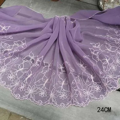 1Y Colorful Flower Embroidered Tulle Lace Trimmings Dress Accessories Lace Fabric Sewing Crafts Doll Material