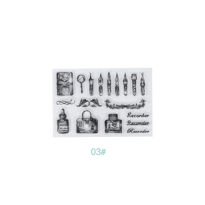 JIANQI 17 Design Retro icons Silicone seal Transparent Rubber stamp Decorative Diary Scrapbooking material Planner supplies