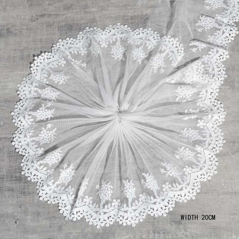 1Y Colorful Flower Embroidered Tulle Lace Trimmings Dress Accessories Lace Fabric Sewing Crafts Doll Material