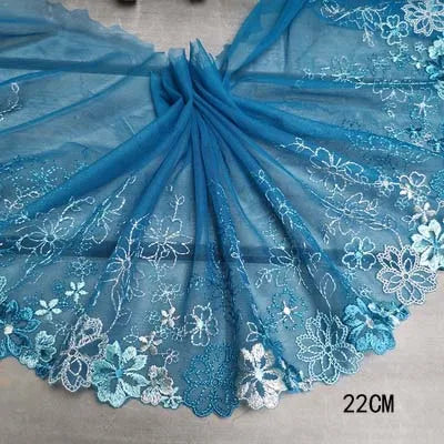 1Y Colorful Flower Embroidered Tulle Lace Trimmings Dress Accessories Lace Fabric Sewing Crafts Doll Material