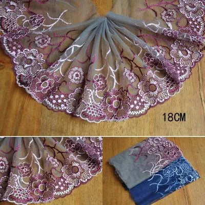 1Y Blue Polyester Soft Mesh Embroidery Lace Trimmings Dress Accessories Lace Fabric Sewing Crafts Doll Material