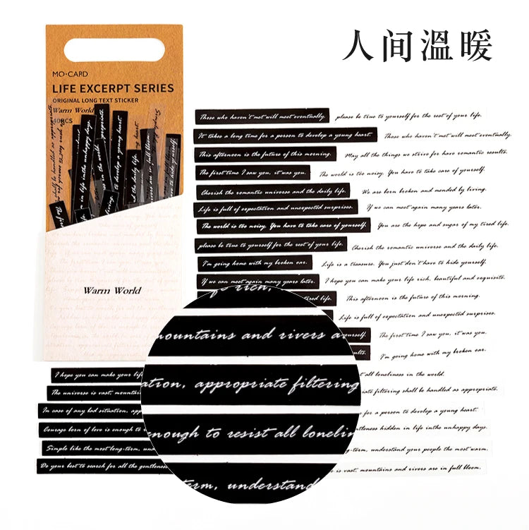 JIANQI 40 pcs Strip English Stickers pack DIY Decorative Scrapbooking material Black white text Poems Diary Album Craft Supplies