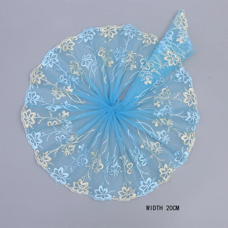1Y Blue Polyester Soft Mesh Embroidery Lace Trimmings Dress Accessories Lace Fabric Sewing Crafts Doll Material