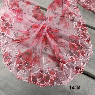 1Y Colorful Flower Embroidered Tulle Lace Trimmings Dress Accessories Lace Fabric Sewing Crafts Doll Material