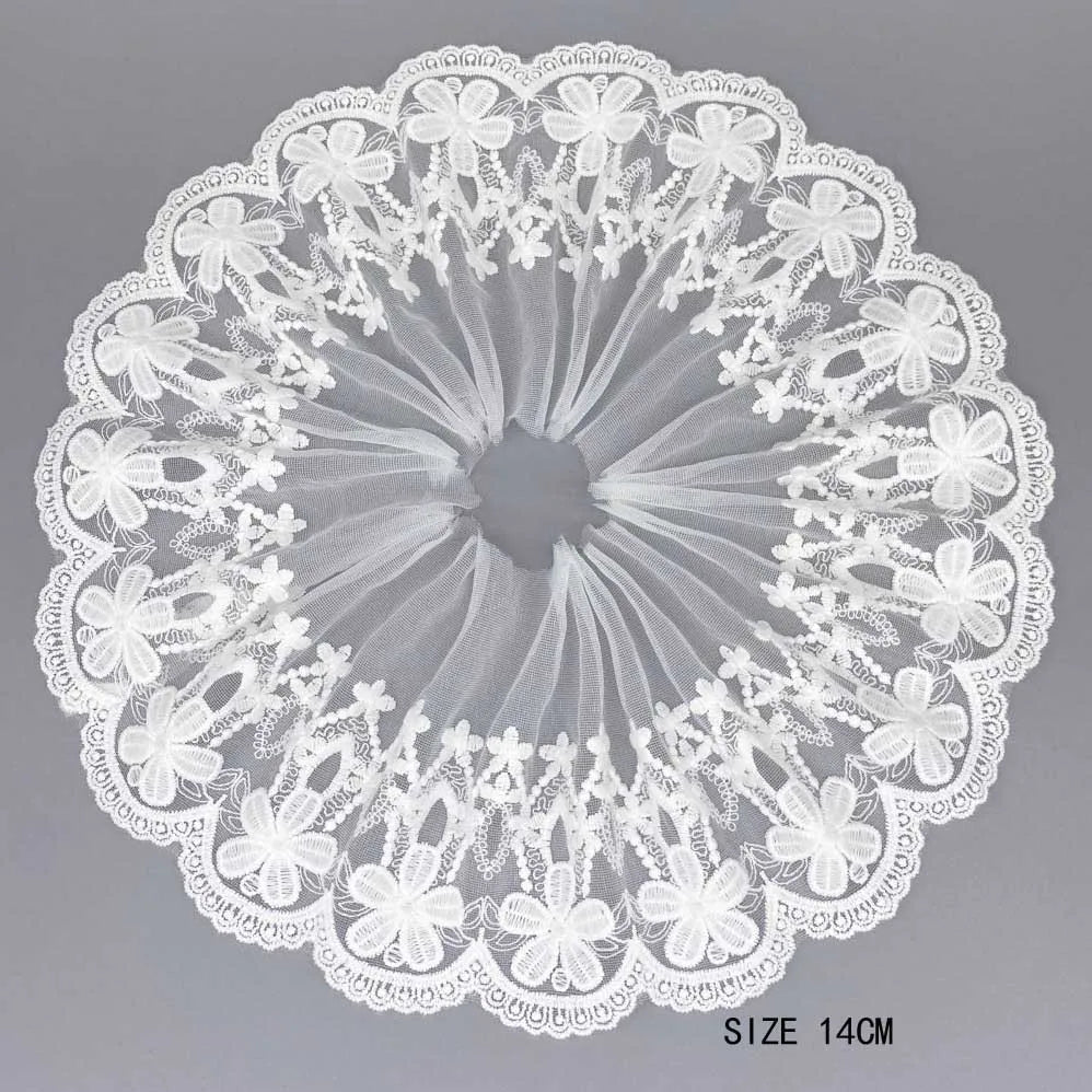1Y Colorful Flower Embroidered Tulle Lace Trimmings Dress Accessories Lace Fabric Sewing Crafts Doll Material
