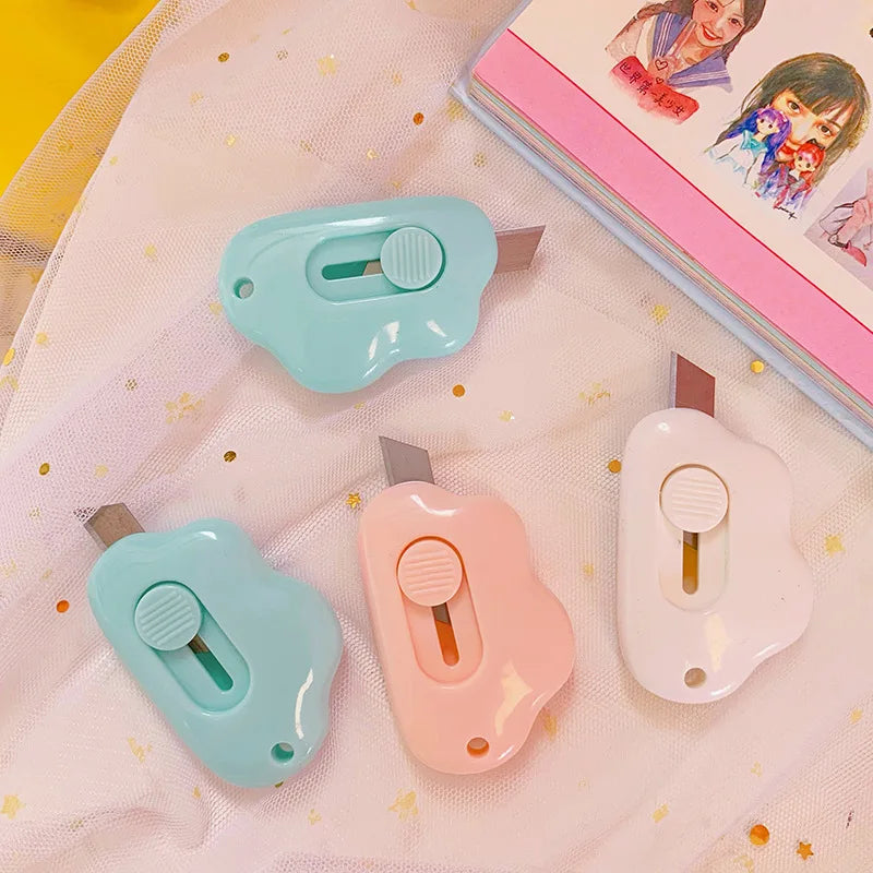 JIANQI Kawaii Mini Pocket Clouds Art Utility Knife Express Box Knife Paper Cutter Craft Wrapping Refillable Blade Stationery