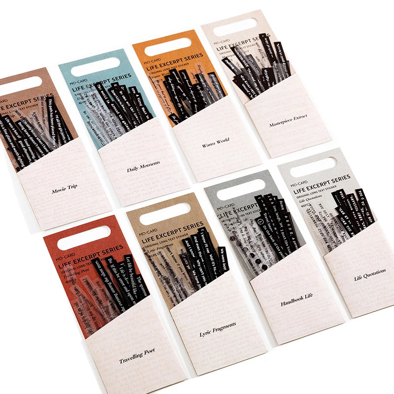 JIANQI 40 pcs Strip English Stickers pack DIY Decorative Scrapbooking material Black white text Poems Diary Album Craft Supplies