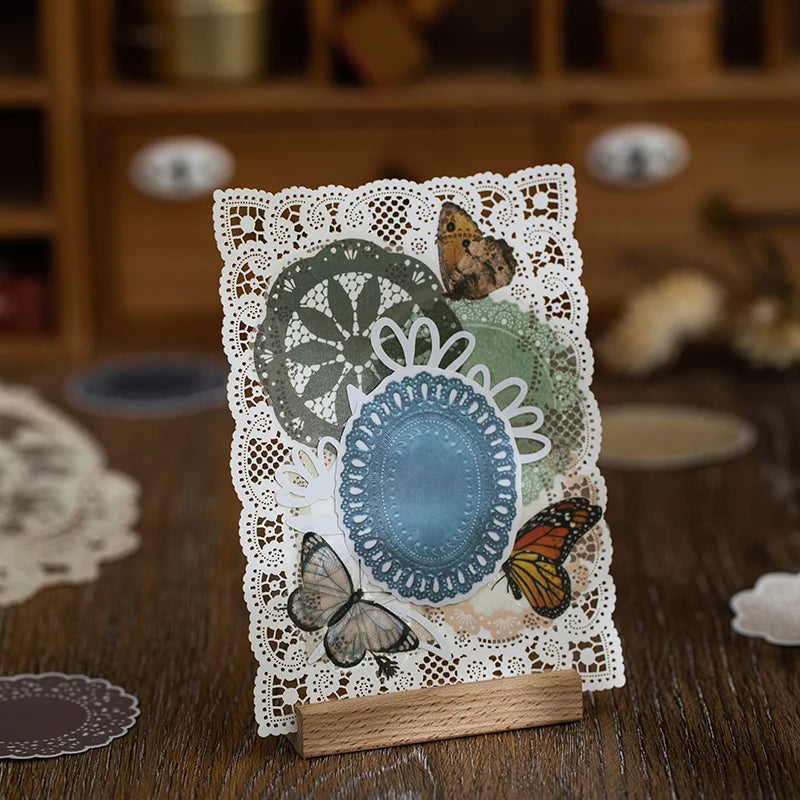 JIANQI 30pcs/pack Lace Decorative Stickers Scrapbooking Diary Deco Junk Journal Stationery Ins Style Stationery Stickers