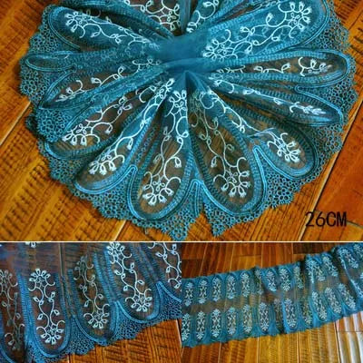 1Y Blue Polyester Soft Mesh Embroidery Lace Trimmings Dress Accessories Lace Fabric Sewing Crafts Doll Material