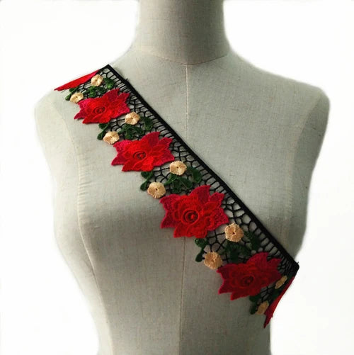 1 Yard Red Flower Embroidered Lace Fabric DIY skirt hem Dance costumes Garment Accessories lace trim Sewing Craft