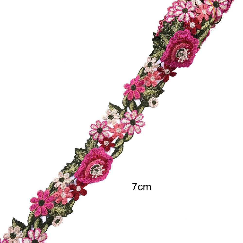 1 Yard Red Flower Embroidered Lace Fabric DIY skirt hem Dance costumes Garment Accessories lace trim Sewing Craft
