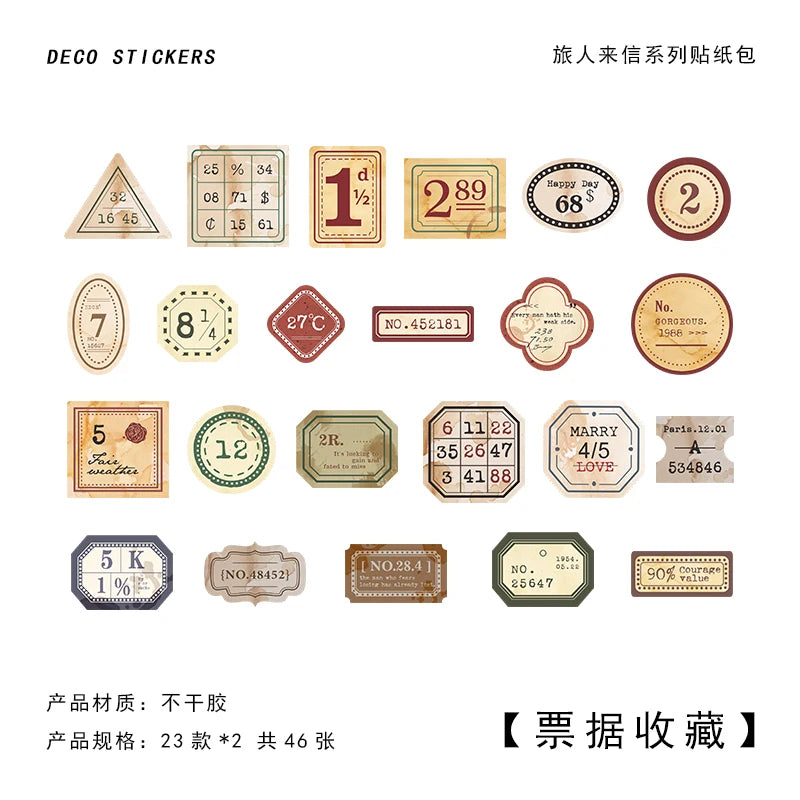 JIANQI 46 Pcs Vintage labels Sticker Diary Album Scrapbooking material Planner handmade Retro Mini boxed Sticker art marker
