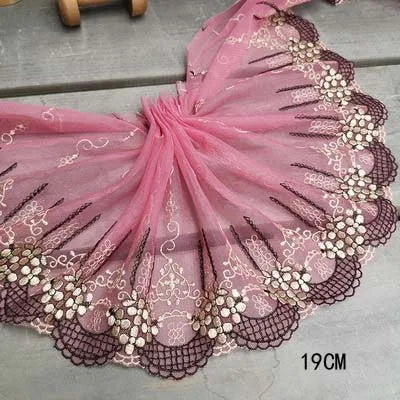 1Y Colorful Flower Embroidered Tulle Lace Trimmings Dress Accessories Lace Fabric Sewing Crafts Doll Material