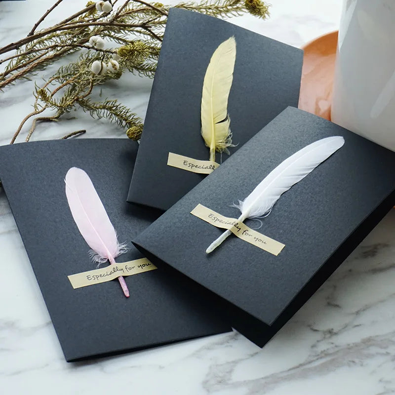 1pc Black High-grade Stereoscopic card envelope True feathers greeting card invitation holding thanks you cards kawaii