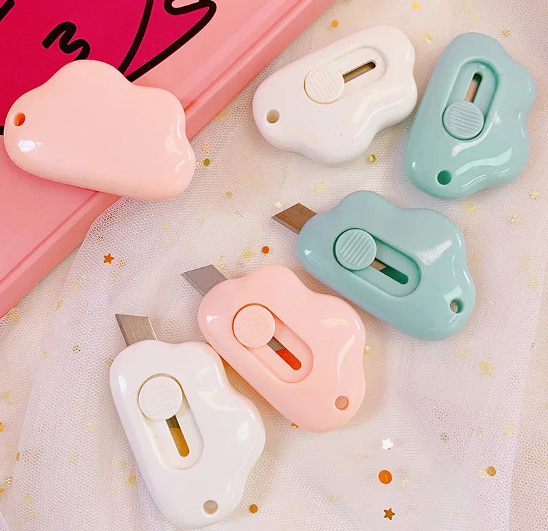 JIANQI Kawaii Mini Pocket Clouds Art Utility Knife Express Box Knife Paper Cutter Craft Wrapping Refillable Blade Stationery