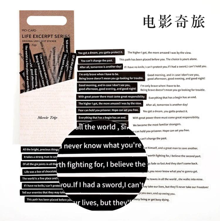 JIANQI 40 pcs Strip English Stickers pack DIY Decorative Scrapbooking material Black white text Poems Diary Album Craft Supplies