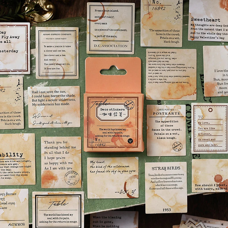 JIANQI 46 Pcs Vintage labels Sticker Diary Album Scrapbooking material Planner handmade Retro Mini boxed Sticker art marker