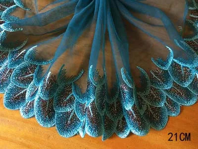 1Y Blue Polyester Soft Mesh Embroidery Lace Trimmings Dress Accessories Lace Fabric Sewing Crafts Doll Material