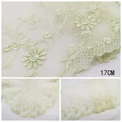 1Y Blue Polyester Soft Mesh Embroidery Lace Trimmings Dress Accessories Lace Fabric Sewing Crafts Doll Material