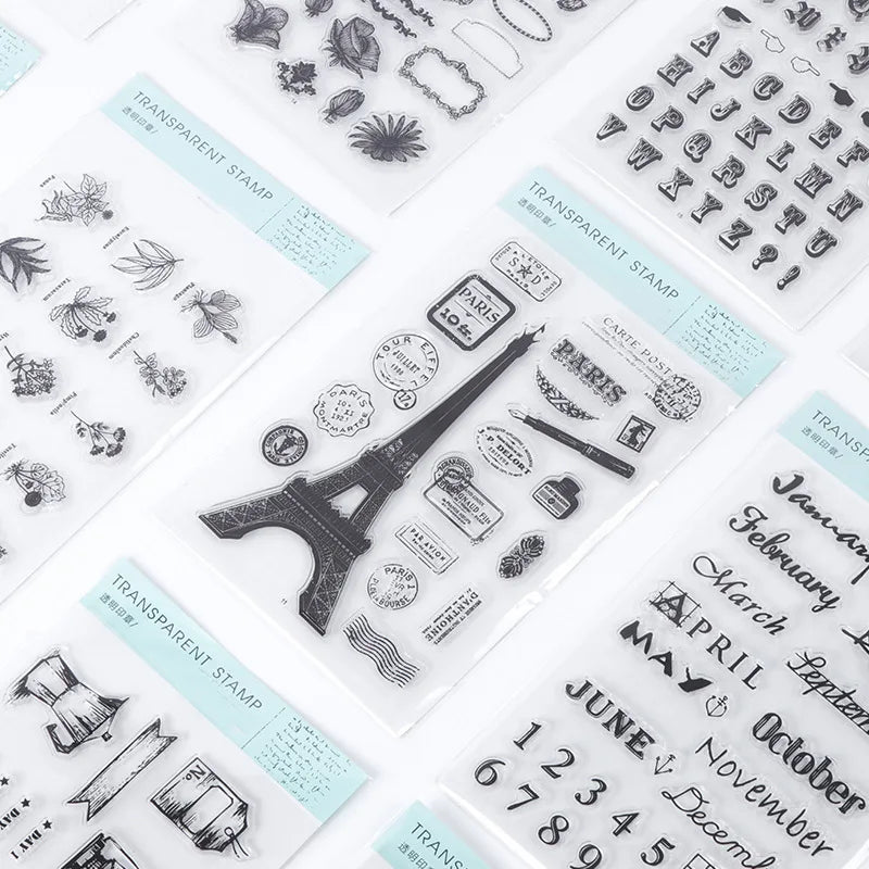 JIANQI 17 Design Retro icons Silicone seal Transparent Rubber stamp Decorative Diary Scrapbooking material Planner supplies
