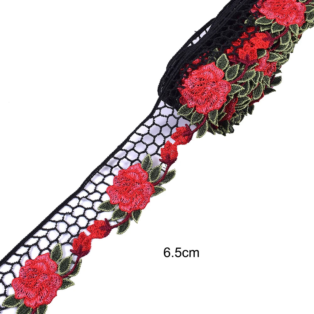 1 Yard Red Flower Embroidered Lace Fabric DIY skirt hem Dance costumes Garment Accessories lace trim Sewing Craft