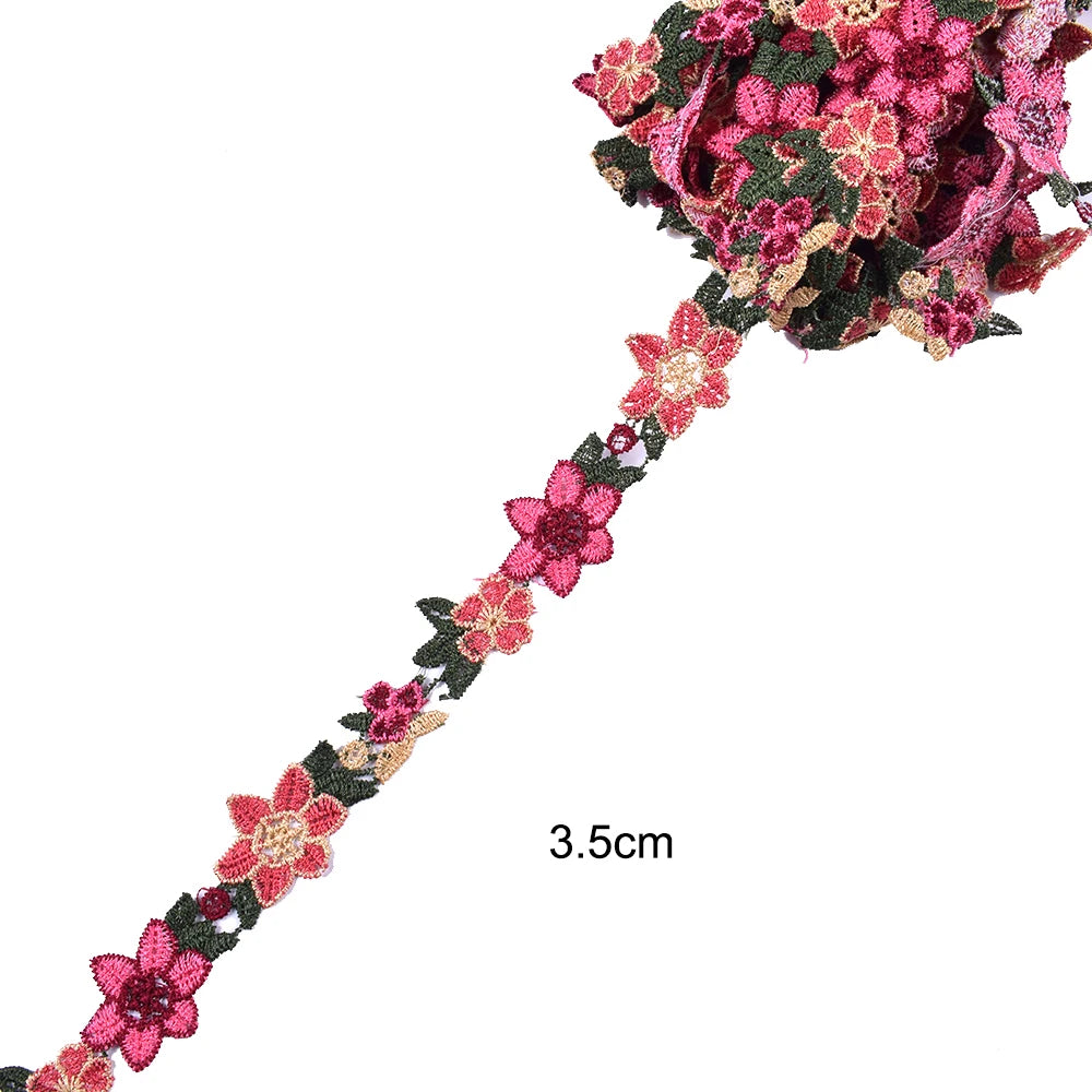 1 Yard Red Flower Embroidered Lace Fabric DIY skirt hem Dance costumes Garment Accessories lace trim Sewing Craft