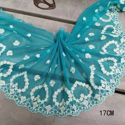 1Y Colorful Flower Embroidered Tulle Lace Trimmings Dress Accessories Lace Fabric Sewing Crafts Doll Material
