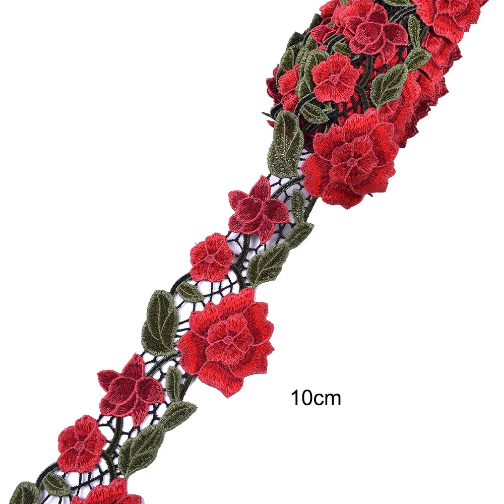 1 Yard Red Flower Embroidered Lace Fabric DIY skirt hem Dance costumes Garment Accessories lace trim Sewing Craft