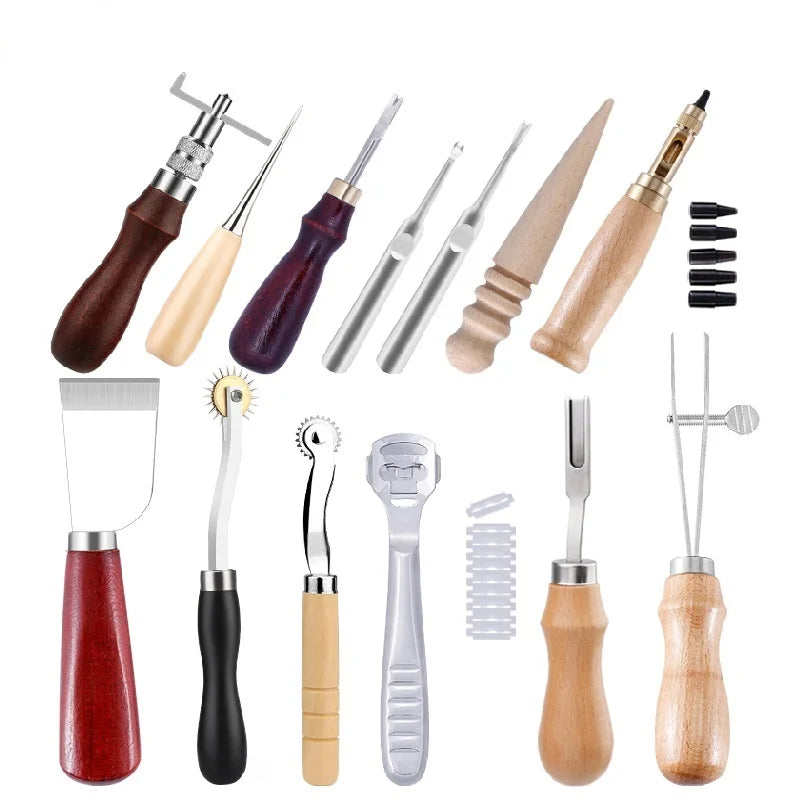 Leather Working Kit Different Leather Craft Tool with Sewing Needle Stitching Groover Awl Metal Button Snaps for Leather Making