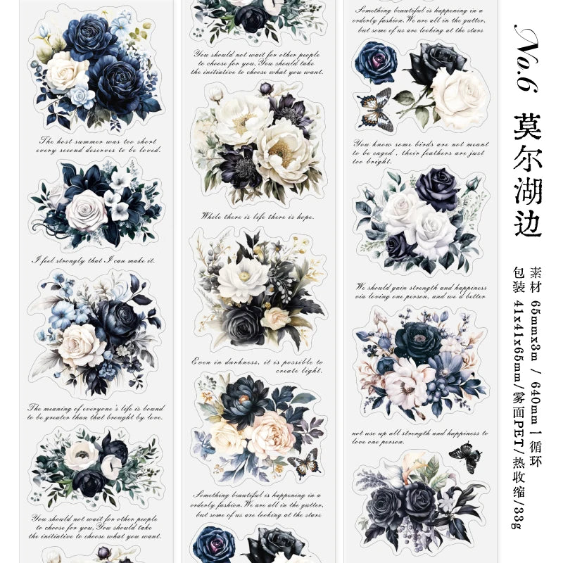 JIANQI 65mm*3m Flowers Tapes Waterproof PET Aesthetic Stationery DIY Scrapbooking Collage Junk Journal Craft Decor Tapes