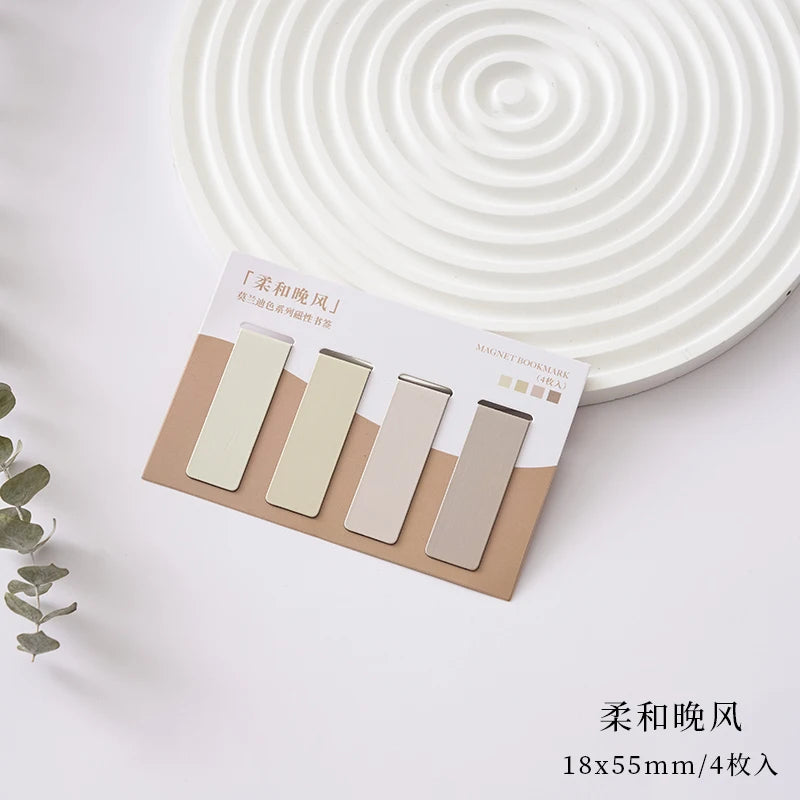 JIANQI 4 pcs/pack Magnetic bookmark Morandi style simple literary pattern bookmark Reading tool School office supplies