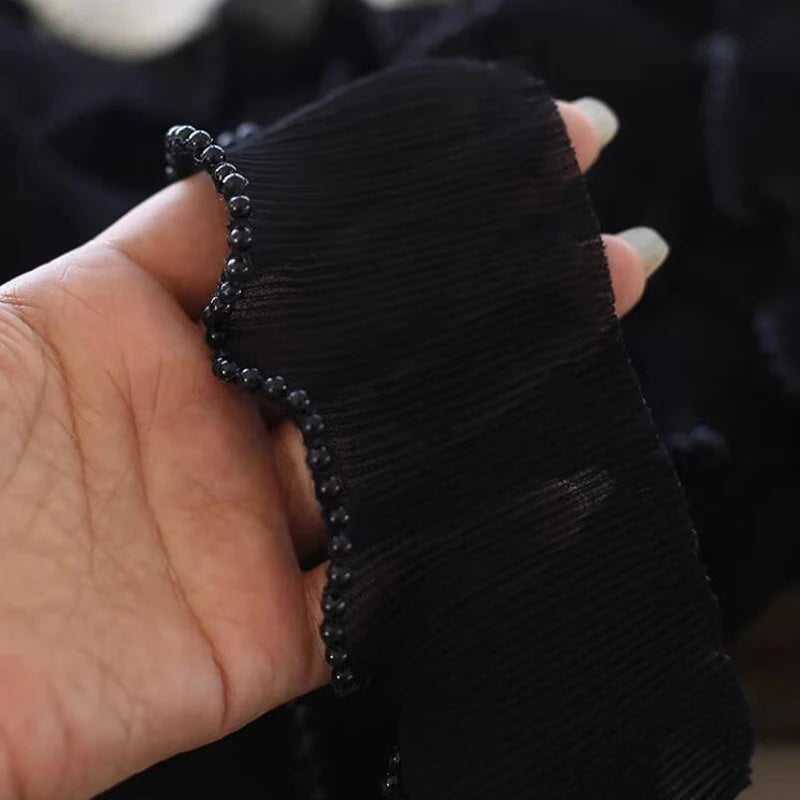 1 Yard White Black Embroidered Flower Pearl Bead Lace Fabric Ribbon Wedding Dress Collar DIY Trimming Sewing Applique Crafts