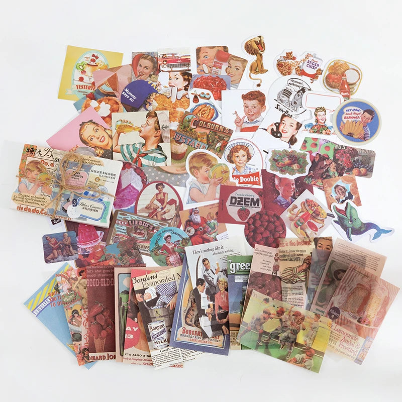 60pcs Vintage Stickers Scrapbook Paper for Scrapbooking Junk Journal School Supplies Creative Stationery DIY Deco Stickers