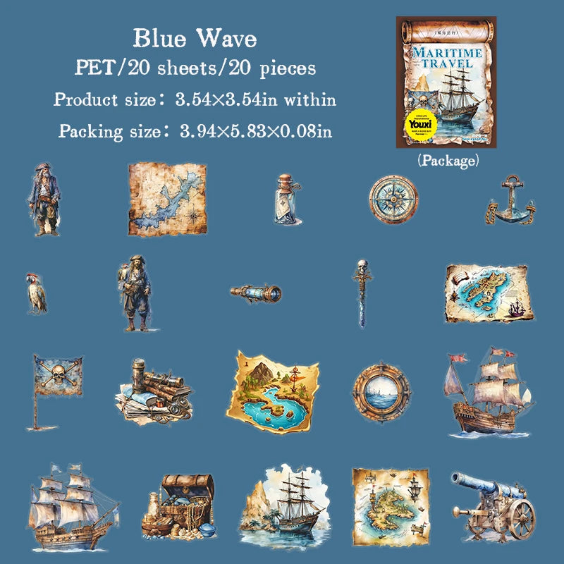 JIANQI 20 pcs Maritime travel Stickers Aesthetic Landscape Decor Scrapbooking Diary Album Collage material junk journal supplies