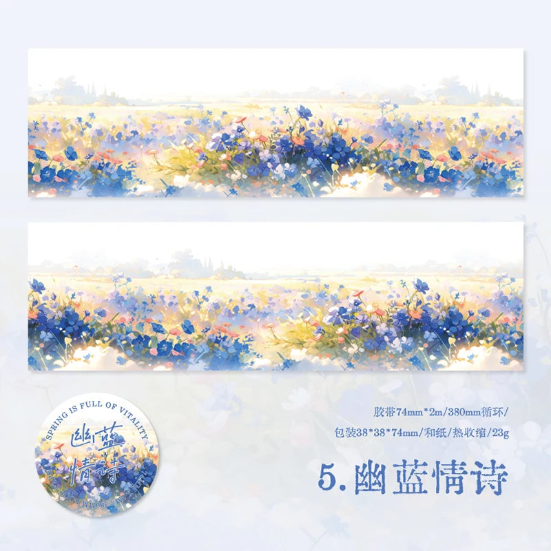 JIANQI 74mm*2m PET Tapes Spring Flower Sea DIY Scrapbooking Decor Photo Album Collage Junk Journal Materials Aesthetics Stickers